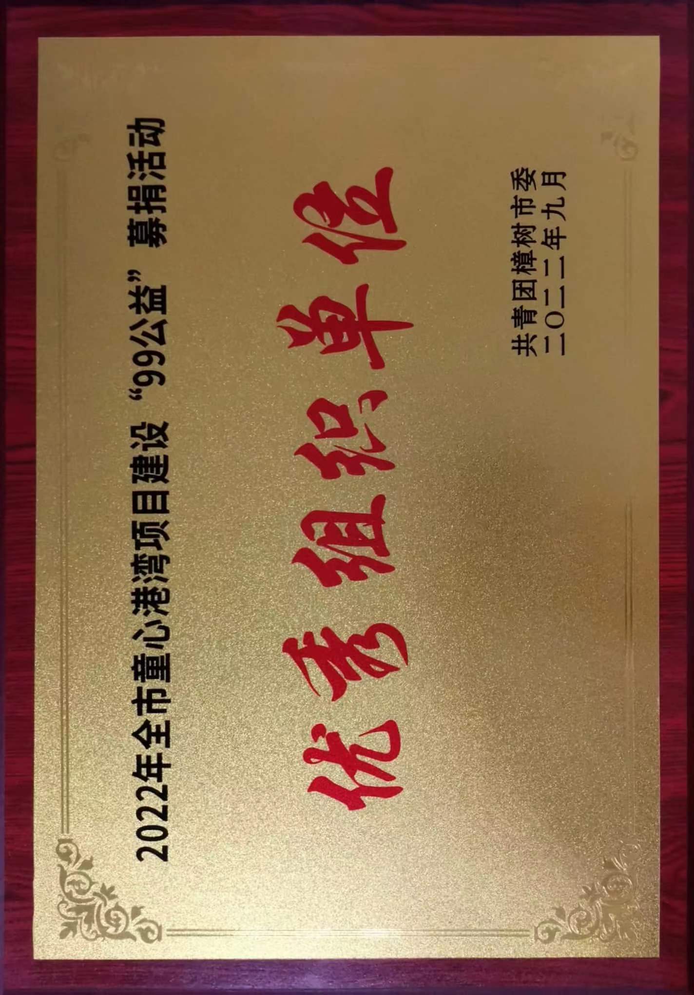2022年全市童心港弯项目建设“99公(gōng)益”募捐活动 优秀组织单位