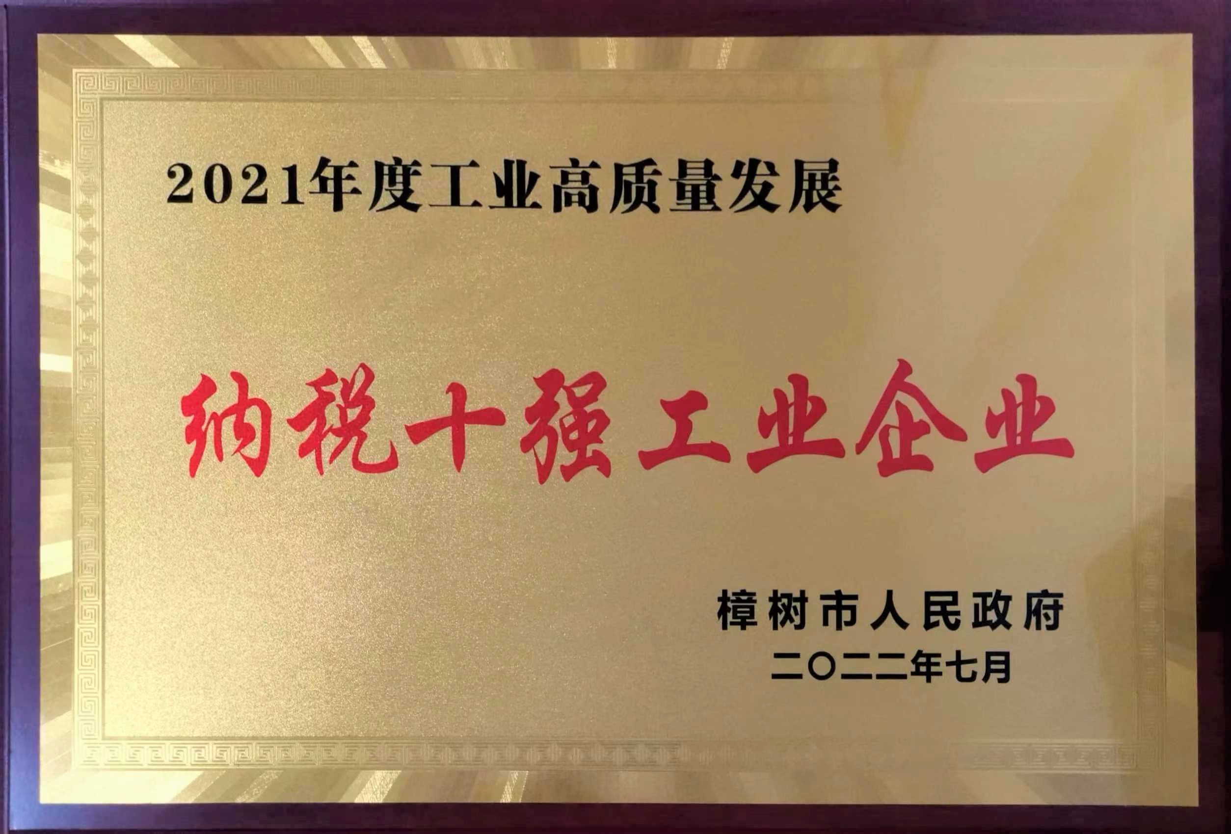 2021年度工(gōng)业高质(zhì)量发展 纳税十强工(gōng)业企业