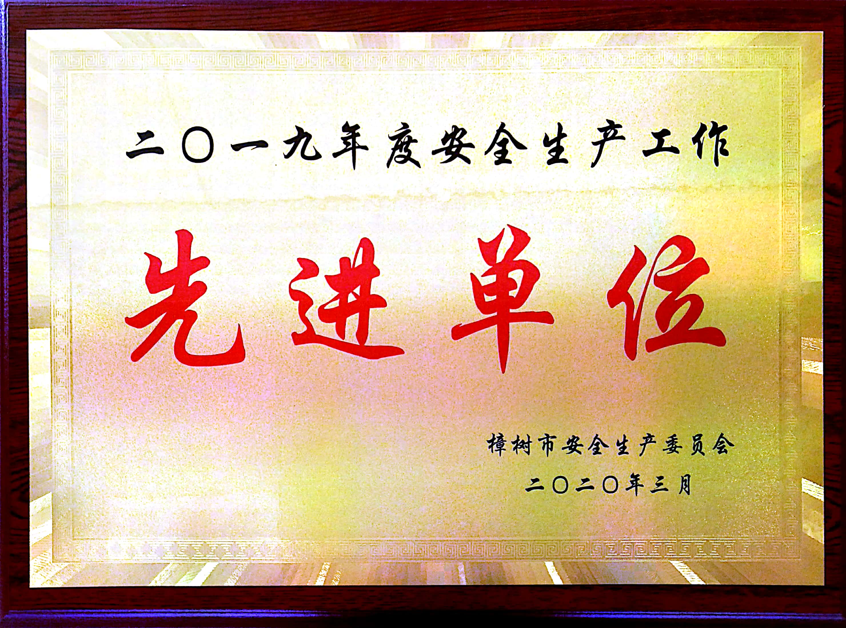 2019年度安(ān)全生产(chǎn)工(gōng)作(zuò)先进单位