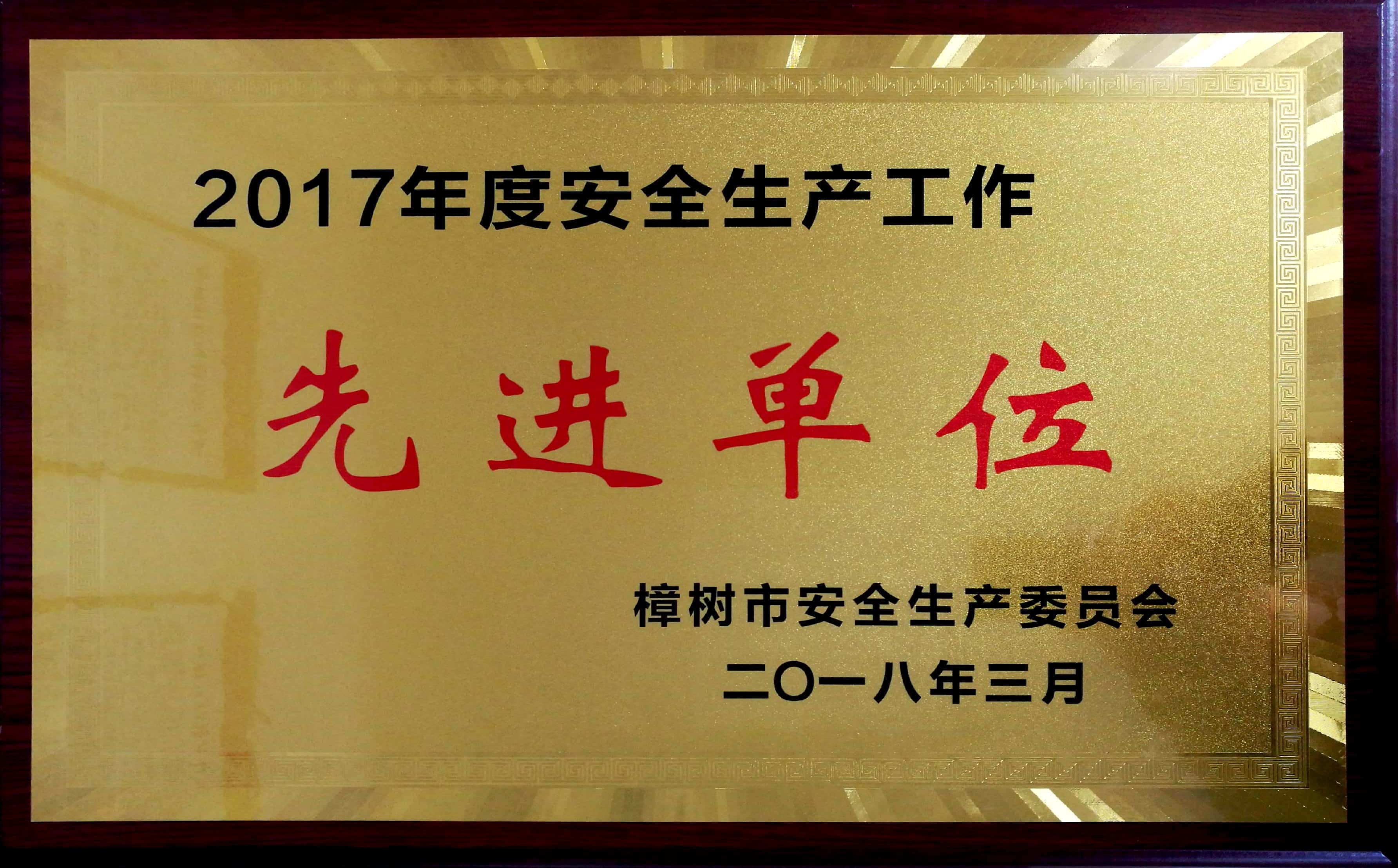 2017年度安(ān)全生产(chǎn)工(gōng)作(zuò)先进单位
